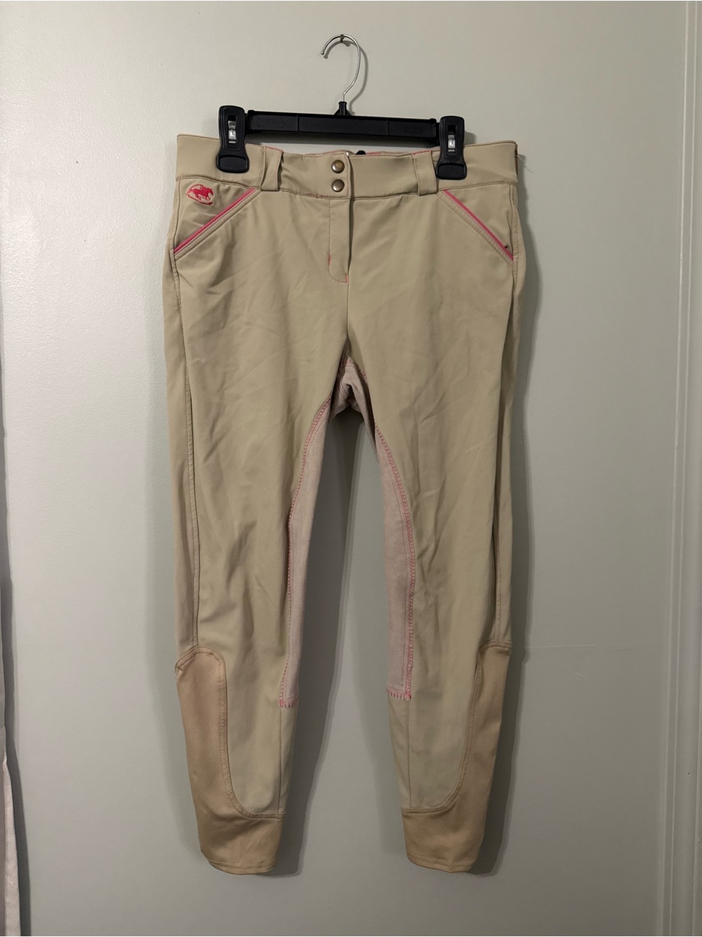Piper Evolution Mid Rise by Smartpak Beige Riding Breeches with Pink Trim